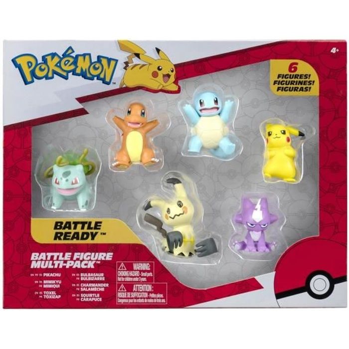Pack de 6 figurines BANDAI - Pokémon - Pikachu, Carapuce, Salameche, Bulbizare, Mimiqui,Toxizap - JW2684