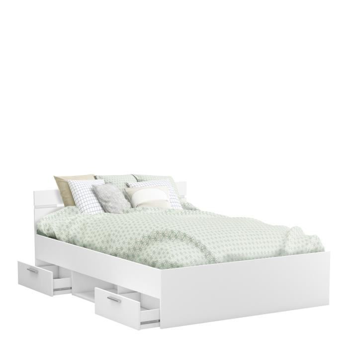 Lit adulte MICHIGAN DEMEYERE - 140 x 190 cm avec rangements - Blanc