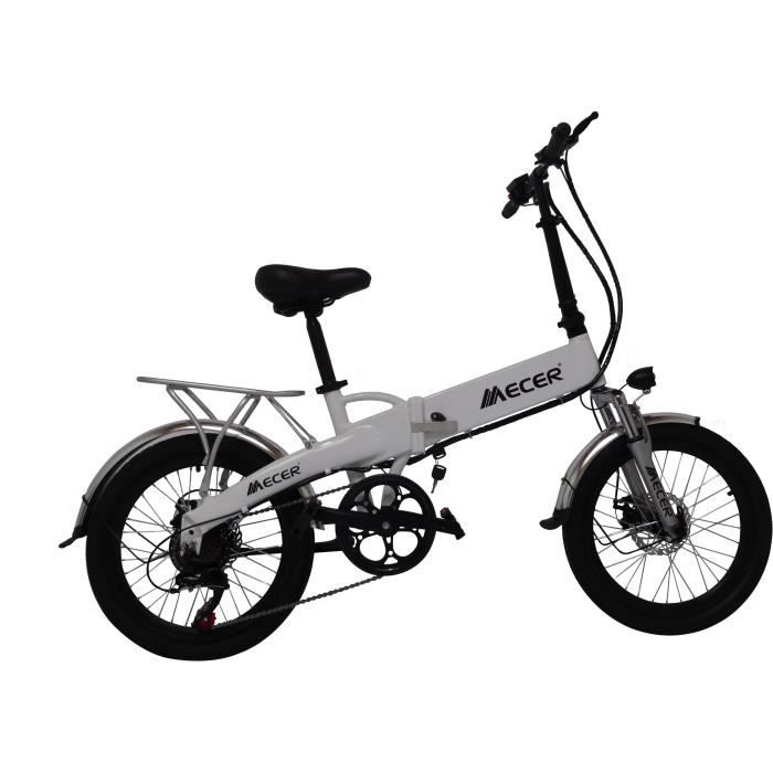 MECER Vélo pliant 20' électrique – Cadre alu - Autonomie 55km – 7 vitesses shimano – Assemblé en France - Blanc