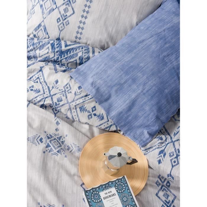 Image secondaire de Parure de lit - 1 housse de couette 220 x 240 cm + 2 taies d'oreiller 60 x 60 cm - 100% coton renforcé - Bleu
