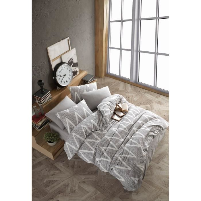 Image secondaire de Parure de lit - 1 housse de couette 220 x 240 cm + 2 taies d'oreiller 60 x 60 cm - 65% coton, 35% polyester - Gris