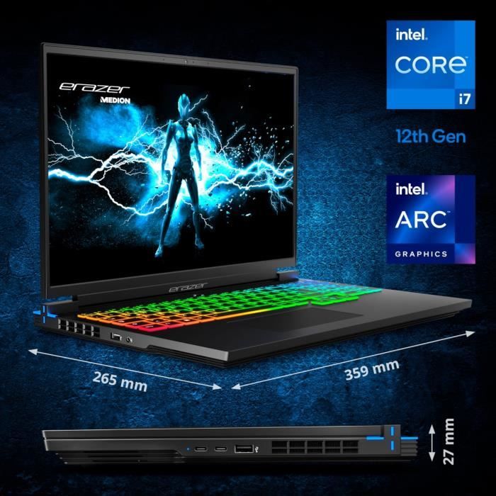PC Portable Gamer MEDION Erazer Major X10 | 16 QHD+ 165Hz - Intel Arc A730M - Intel Core i7-12700H - RAM 16Go - 1To SSD - Win 11 -