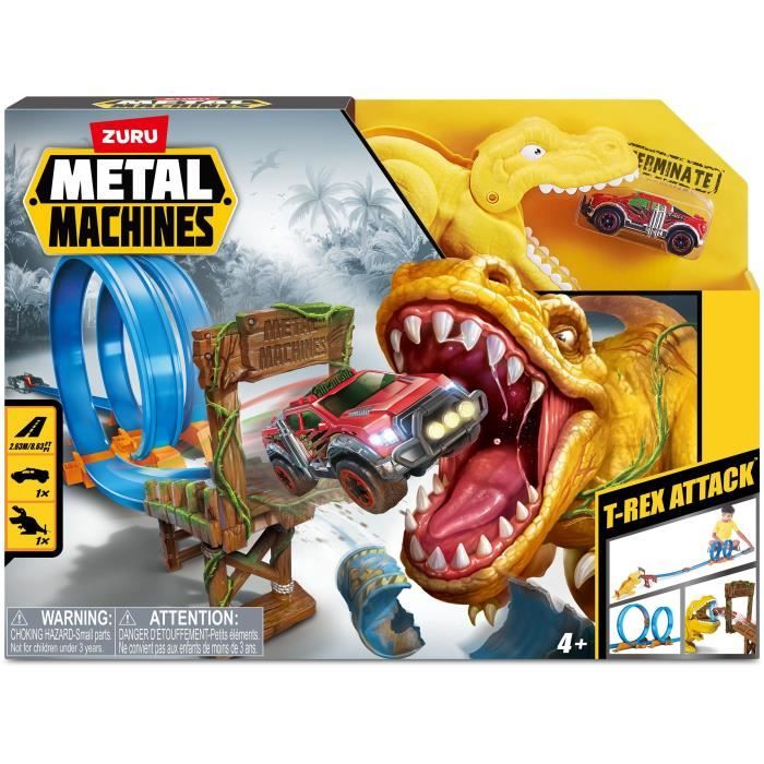 Circuito Auto - ZURU - T-Rex Attack Metal Machine - Veicolo da lanciare per sconfiggere il dinosauro con i loop