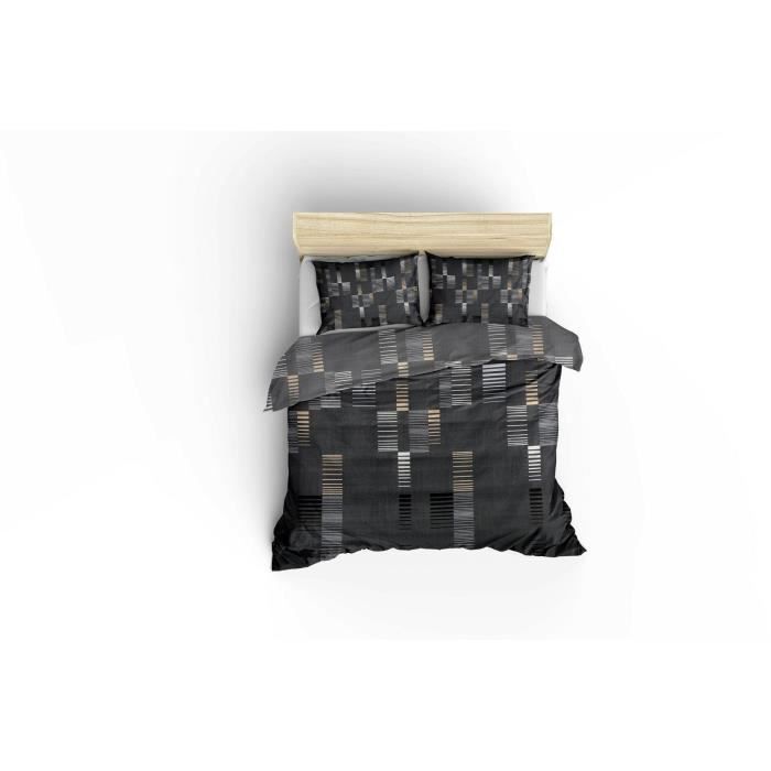 Image secondaire de Parure de lit - 1 housse de couette 220x240 cm + 2 taies d'oreiller 60x60 cm - 65% coton, 35% polyester - Anthracite