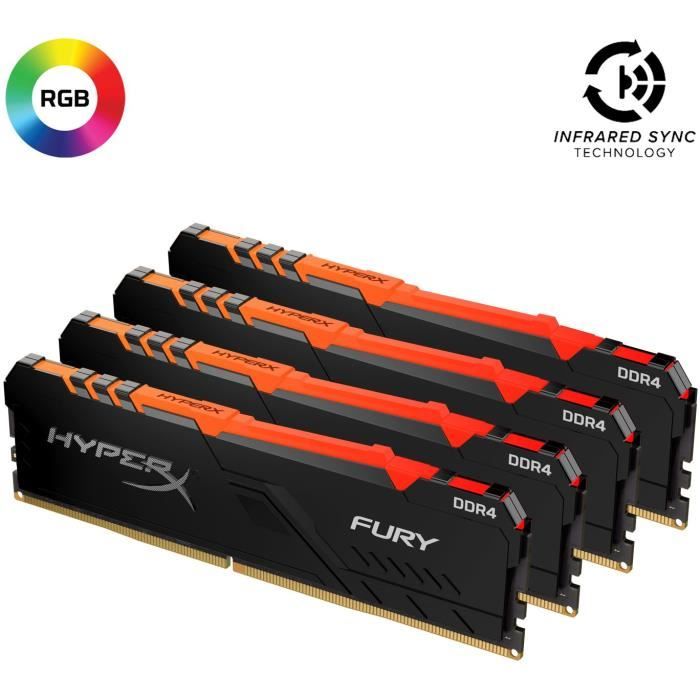 HYPERX - Mémoire PC RAM - FURY DDR4 RGB - 64Go (4X16Go) - 3200MHz - CAS 16 (HX432C16FB3AK4/64)