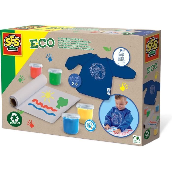 SES CREATIVE - Kit per pittura con le dita con grembiule Eco - 100% riciclato