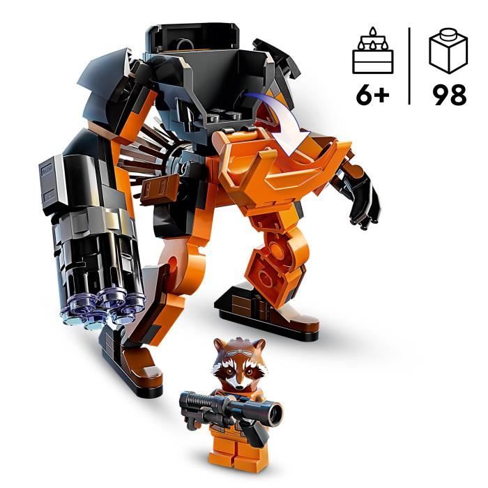 LEGO Marvel 76243 L'Armure Robot de Rocket,  Figurine Gardiens de la Galaxie, Jouet Avengers
