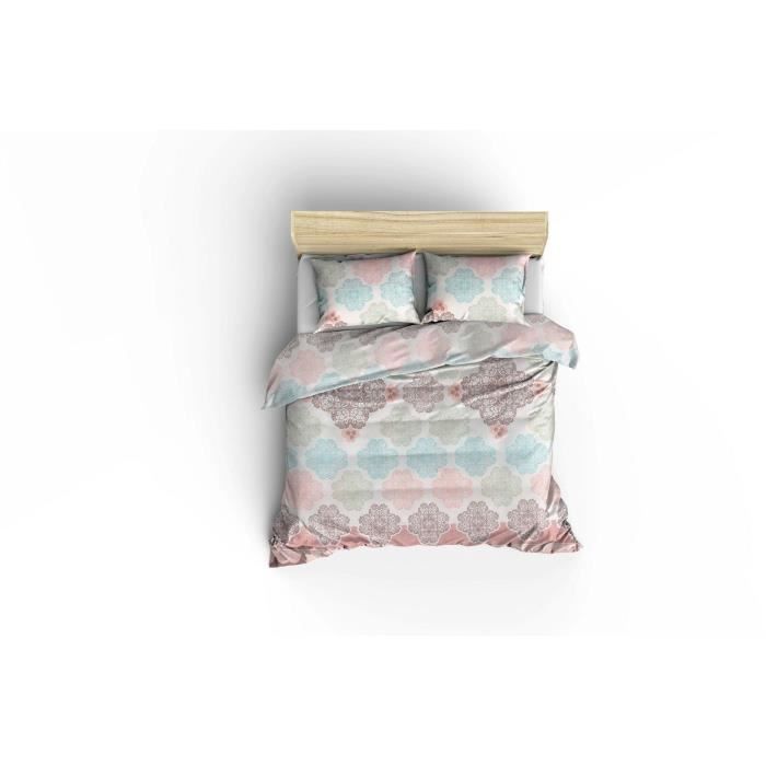 Image secondaire de Parure de lit - 1 housse de couette 220x240 cm + 2 taies d'oreiller 60x60 cm - 70% coton, 30% polyester - Turquoise