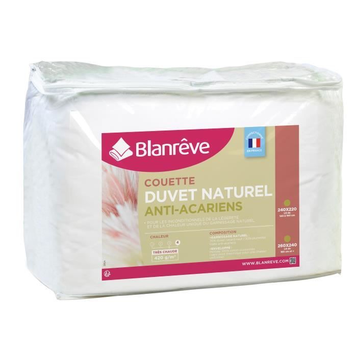 BLANREVE Couette Naturelle Duvet Percale de Coton - Anti-acariens - 240x260cm