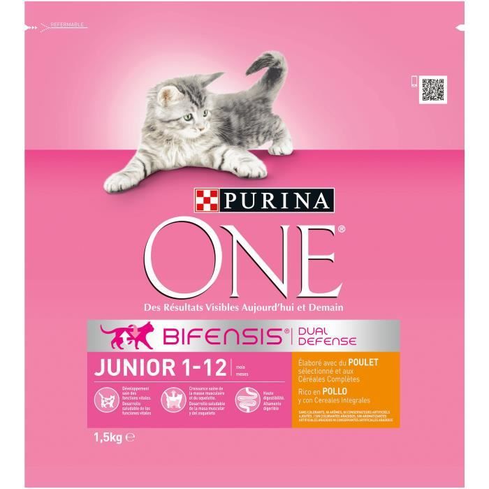 Purina One Junior Croquettes Au Poulet Et Aux Cereales Completes Pour Chaton De 1 A 12 Mois 1 5 Kg