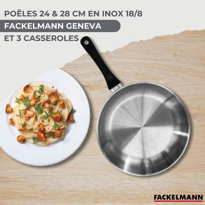 Image secondaire de Batterie de cuisine - Tous feux dont induction - FACKELMANN - Geneva - Inox - 2 poeles 24 et 28, 3 casseroles et 6 ustensiles