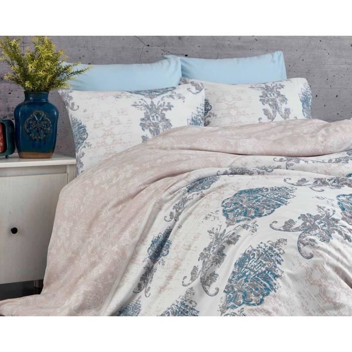 Image secondaire de Parure de lit - 1 housse de couette 220 x 240 cm + 2 taies d'oreiller 60 x 60 cm - 100% coton renforcé - Bleu