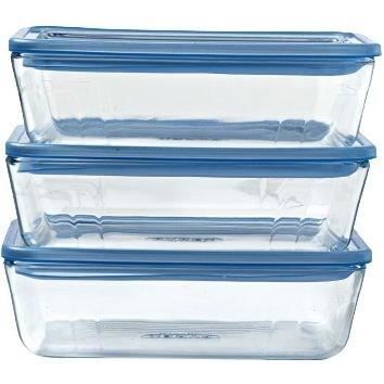 Lot de 3 Boîtes de conservation avec couvercle - PYREX - Zero Plastic - Verre - Rectangulaire - 1,5 L