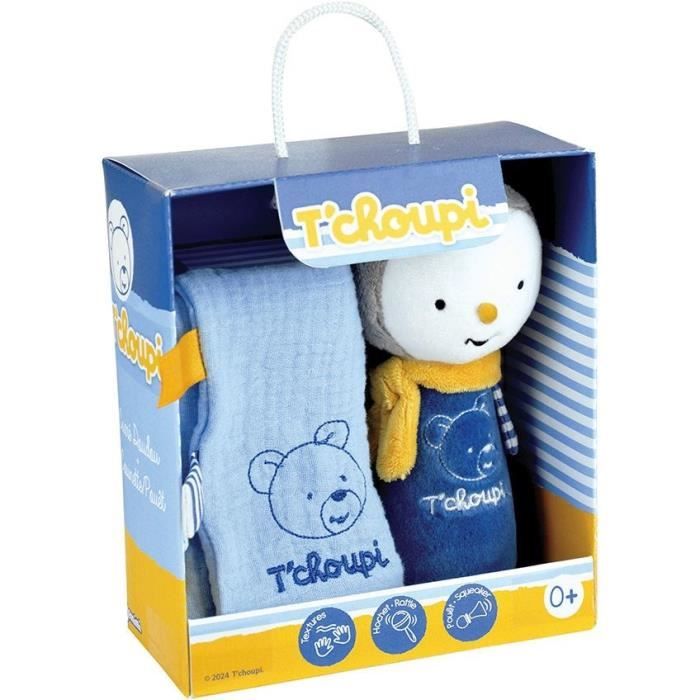Scatola Nascita T'choupi con Piumino e Sonaglio in Peluche +/- 25 cm - JEMINI - Ideale per un regalo di nascita.