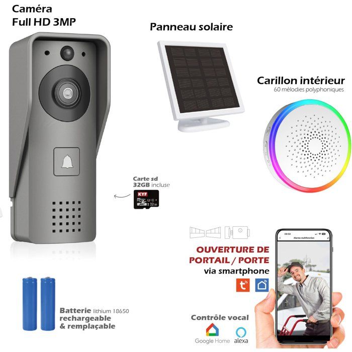 Image secondaire de Portier Vidéo KYF M30 Wifi Rechargeable avec Panneau Solaire