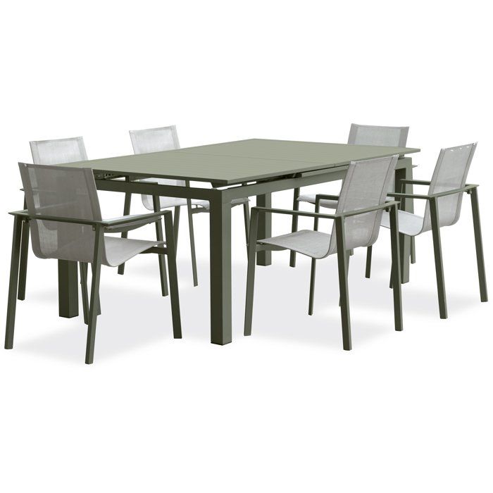 Ensemble de Jardin Kaki Miami : Table Extensible et 6 Fauteuils Empilables