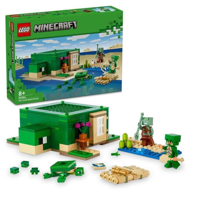 LEGO 21254 Minecraft Casa sulla spiaggia delle tartarughe, giocattolo con accessori, minifigure dei personaggi dei videogiochi