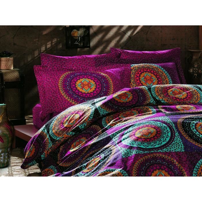 Image secondaire de Parure de lit - 1 housse de couette 220 x 240 cm + 2 taies d'oreiller 60 x 60 cm - 100% coton renforcé - Fuchsia