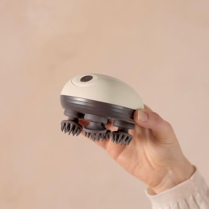 Masajeador de cabeza y cuero cabelludo 2 horas 96 púas 4 cabezales 3 modos color gris oscuro resistente al agua IPX4