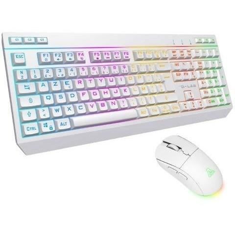 Pack Gamer Sans Fil THE G-LAB Combo Tungsten EX - Clavier et Souris Blanc