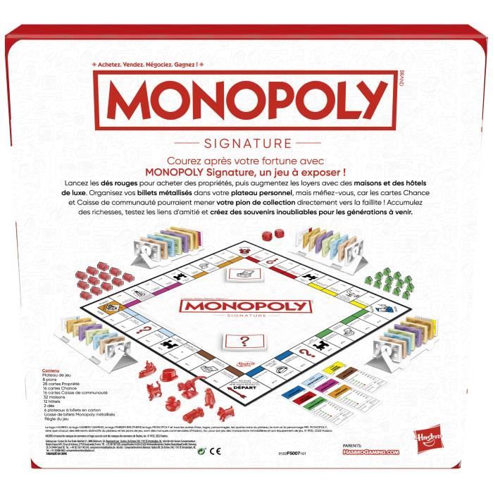 Monopoly Signature, jeu de plateau pour enfants, jeu de societe des 4 ans, version francaise