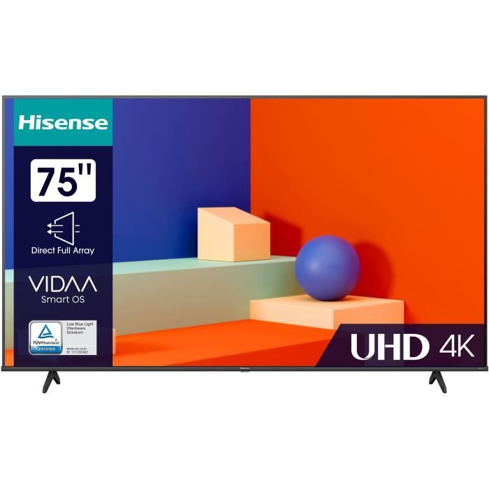 TV LED HISENSE - 75A6K - 75'' (191CM) - UHD 4K - DTS VIRTUAL:X TM - DOLBY VISION - SMART TV - 3 x HDMI 2.0 - ?CRAN SANS BORD