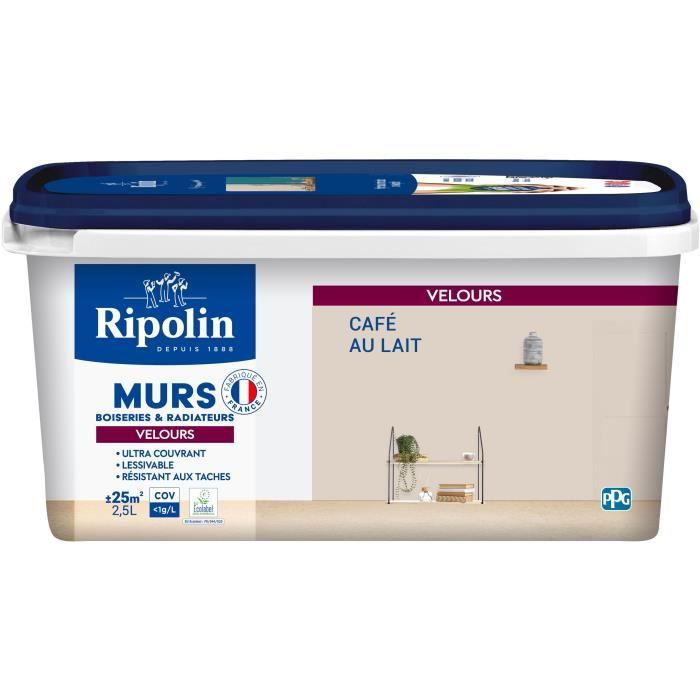 Déco murs boiseries & radiateurs café au lait velours - RIPOLIN - 2,5 L
