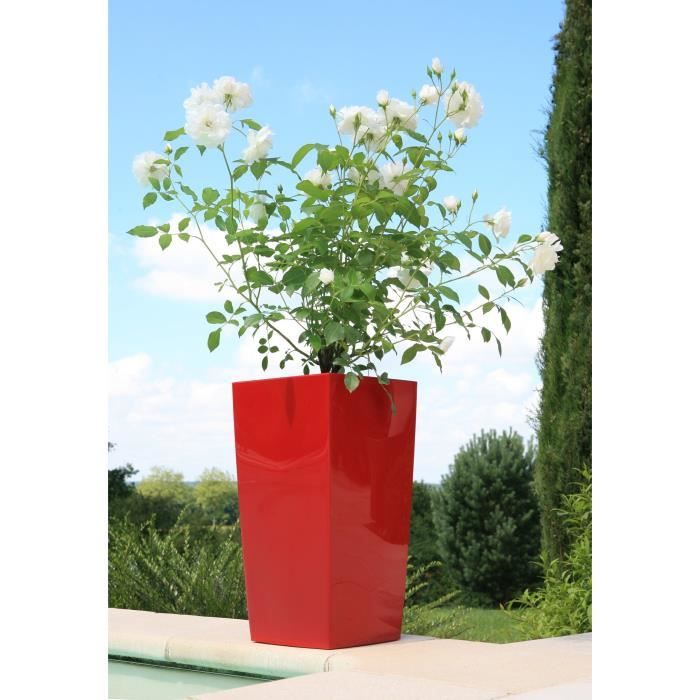RIVIERA Pot de fleurs Nuance - Carr? - 29 x 29 x H 52 cm - Rouge