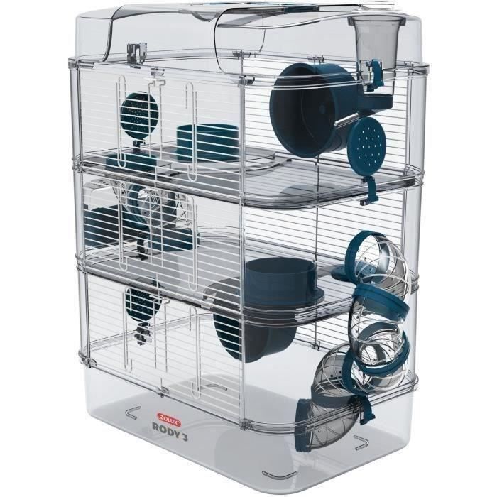 Jaula de 3 niveles - ZOLUX - Rody3 trio - Para h�msters, ratones y jerbos - L 41 x P 27 x H 53 cm - Azul