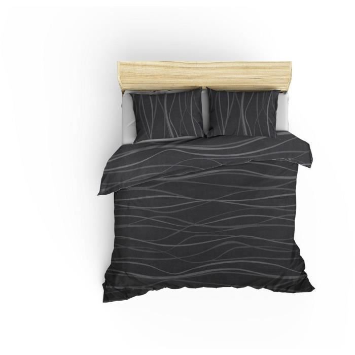 Image secondaire de Parure de lit - 1 housse de couette 220 x 240 cm + 2 taies d'oreiller 60 x 60 cm - 65% coton, 35% polyester - Gris