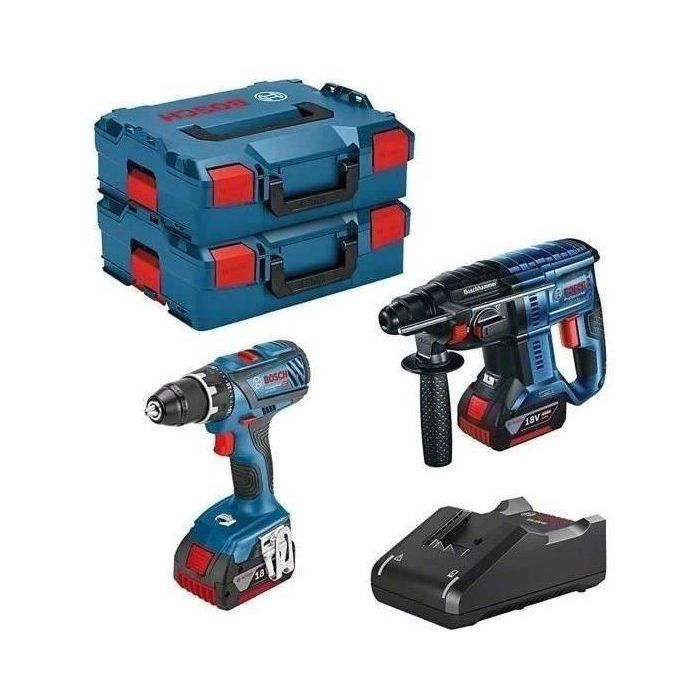 Bosch Professional - KIT 2 OUTILS : perceuse-visseuse GSR 18V-55 + perforateur GBH 18V-55 + 2 x GBA 4.0Ah + GAL 18V-40 + L-Boxx
