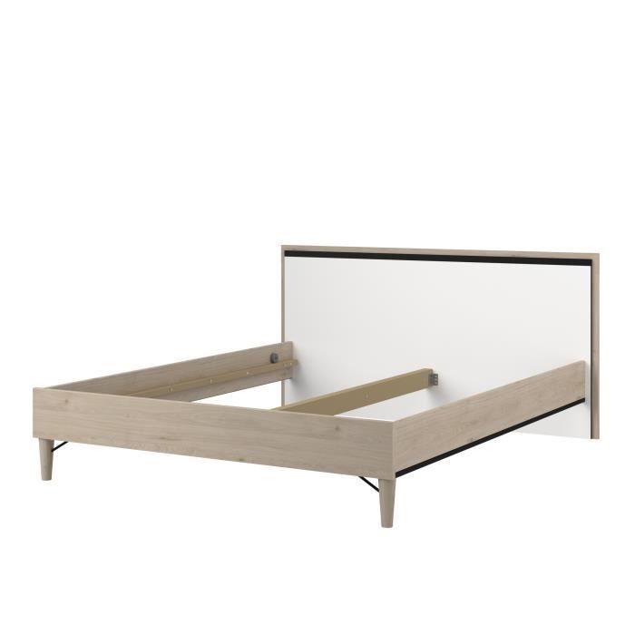 PARISOT DOMO Lit 160x200 cm - Décor chene jackson et moulures noires - L 176,2 x P 205,9 x H 88,9 cm