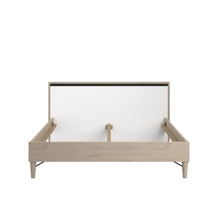 PARISOT DOMO Lit 160x200 cm - Décor chene jackson et moulures noires - L 176,2 x P 205,9 x H 88,9 cm