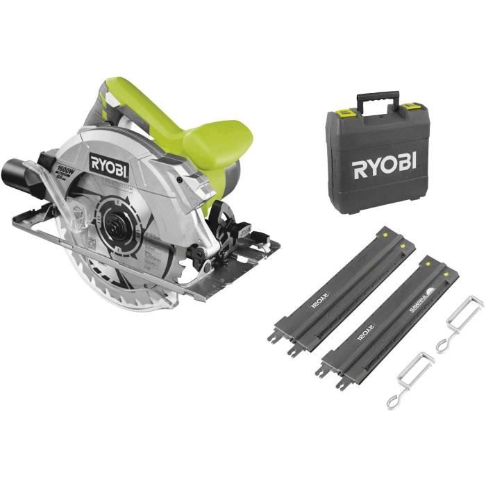 RYOBI - Scie circulaire 1600 W - 190 x 16 mm - 66 mm a 90° - laser - Livré en coffret, lame 24 dents & rail de guidage - RCS1600