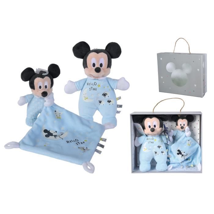 Disney - Peluche et doudou  Mickey Brille dans la nuit bleu (Coffret cadeau)(L 25cm x 20cm x 10cm)