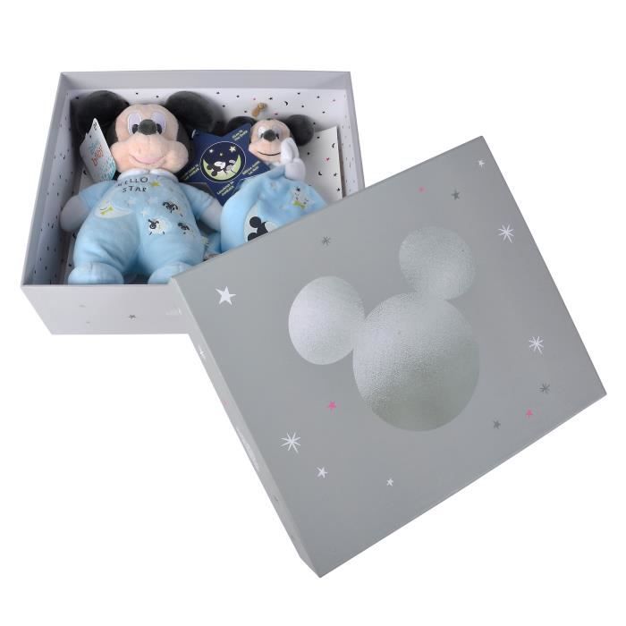 Disney - Peluche et doudou  Mickey Brille dans la nuit bleu (Coffret cadeau)(L 25cm x 20cm x 10cm)