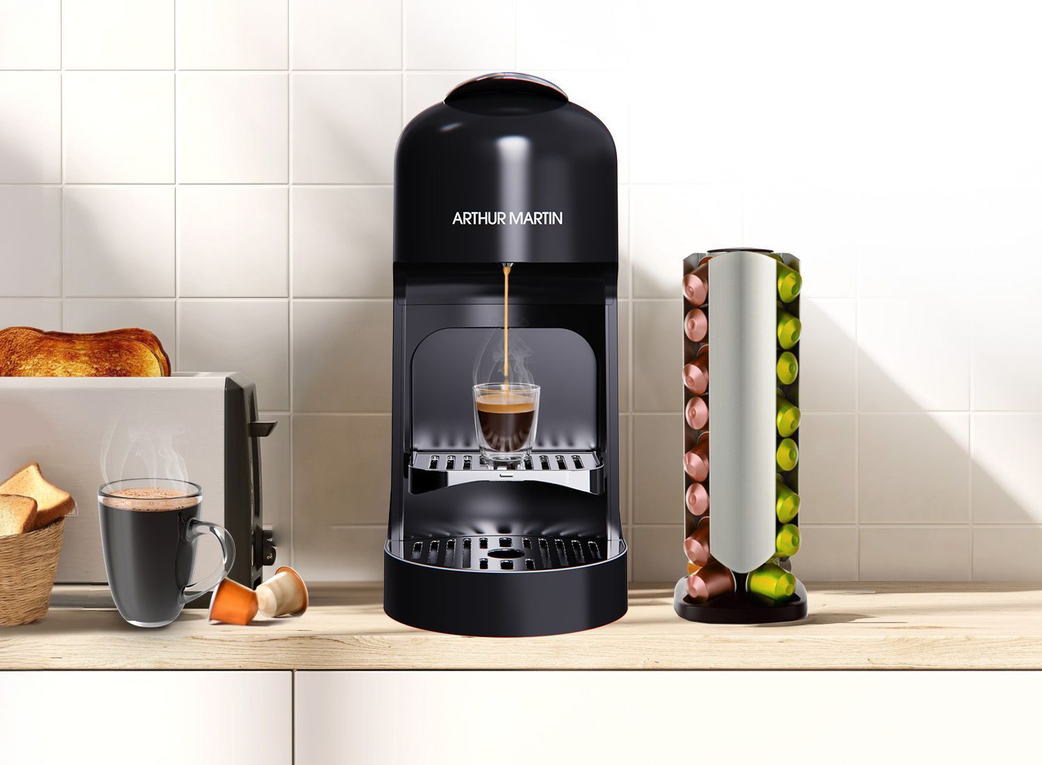 Image secondaire de Machine a café a capsules - ARTHUR MARTIN - AMN230N - Expresso & Lungo - 1400 W - Noir