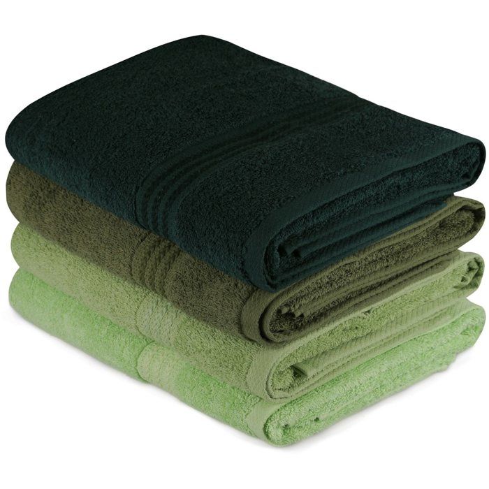 Ensemble de 4 serviettes de bain en coton vert - 70 x 140 cm