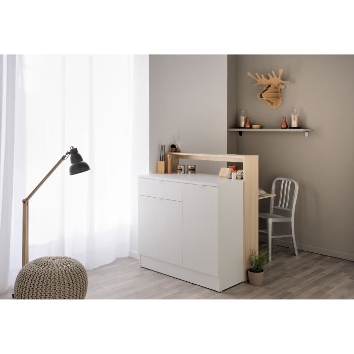 Image secondaire de Meuble Multifonction KEY - Desserte de Cuisine avec 2 Portes et 1 Tiroir - Chêne et Blanc