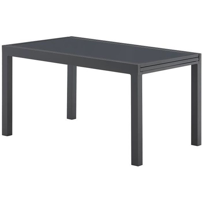 Table de jardin extensible 4 a 10 personnes - 135-270 x 90 x H.75 cm - Aluminium et Plateau en verre - Extension latérale manuelle