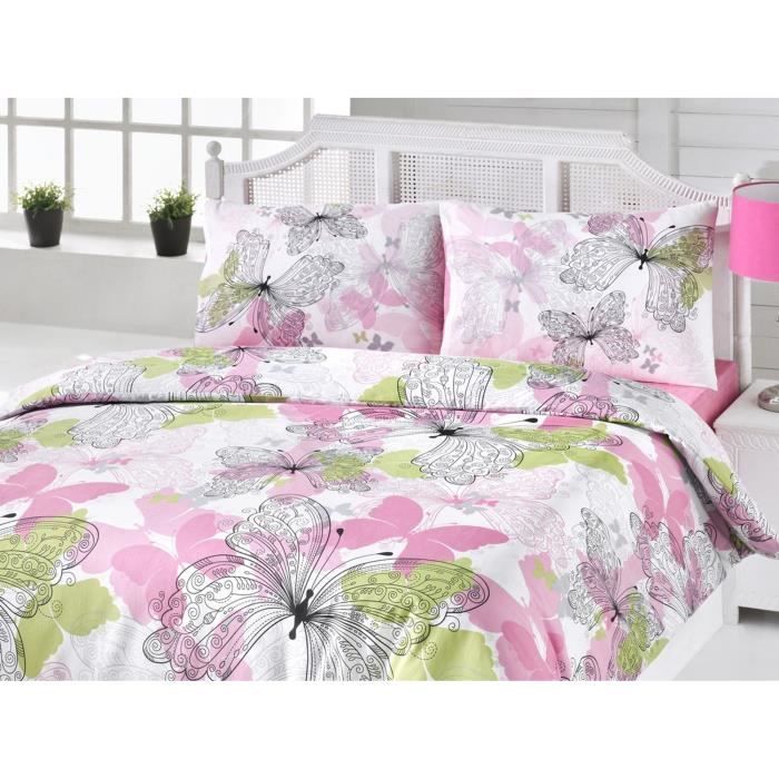 Image secondaire de Parure de lit - 1 housse de couette 220 x 240 cm + 2 taies d'oreiller 60 x 60 cm - 65% coton, 35% polyester - Rose