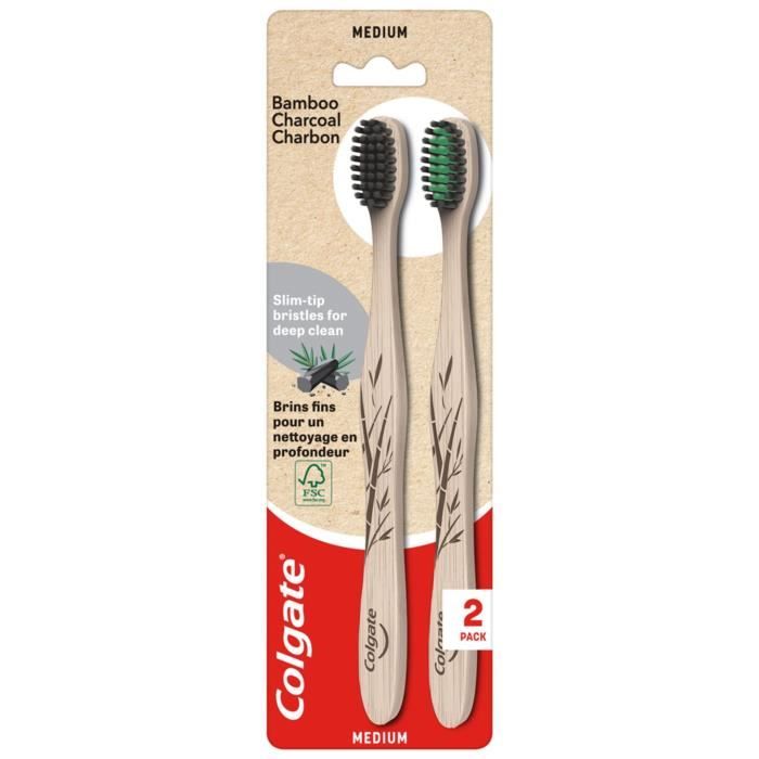 [Lot de 2] COLGATE Brosses a dents bambou charbon médium