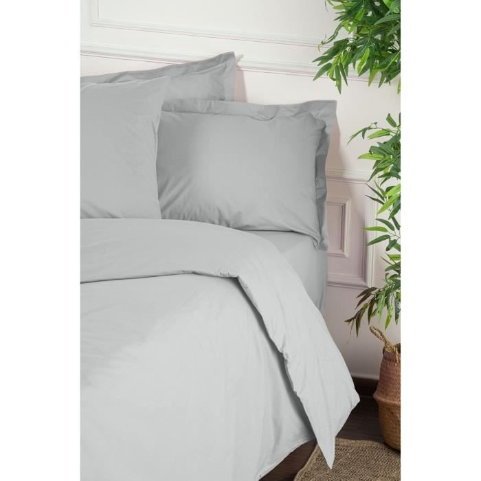 Image secondaire de Parure de lit - 1 housse de couette 220 x 240 cm + 2 taies d'oreiller 60 x 60 cm - 100% coton renforcé - Gris