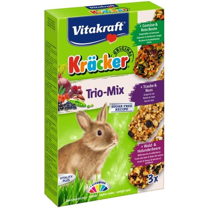 VITAKRAFT Kräcker Trio-Mix Raisin noix, légumes betterave rouge et fruits des bois baies de Sureau P/3 - Pour lapin nain