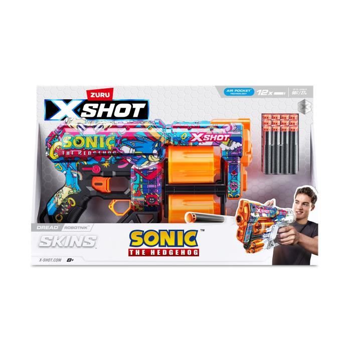 Lanciatore di freccette - ZURU - X-SHOT Dread SONIC - Doppia canna rotante - Capacità 12 freccette - Portata 27 m
