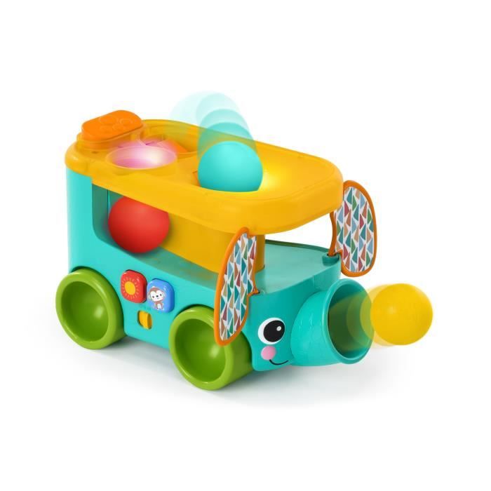 Autob�s Safari de Elefantes BRIGHT STARS, Lanzador y Tobog�n de Pelotas a partir de 6 meses, 3 pelotas incluidas, luz, +30 canciones y melod�as