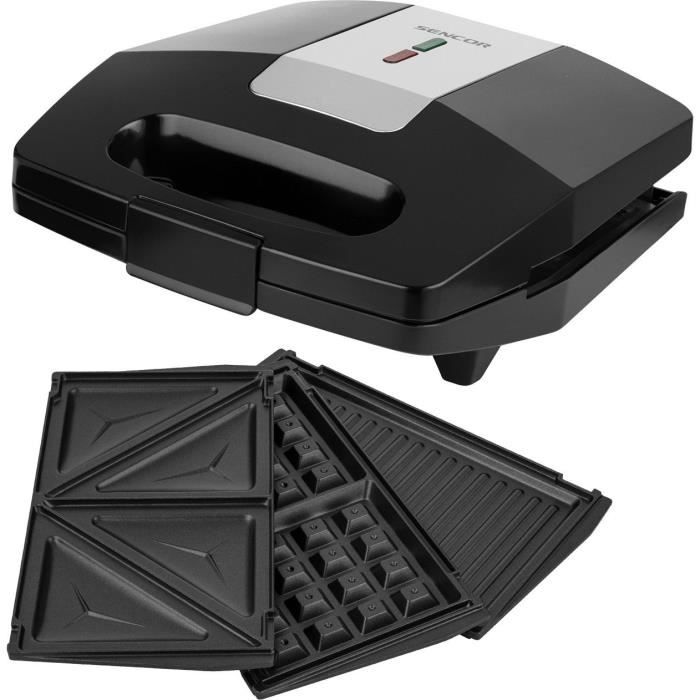 Appareil a croque-monsieur 3 en 1 - SENCOR - SSM 9410SS - 700 W - 3 plaques - Bo�tier CoolTouch - Argent