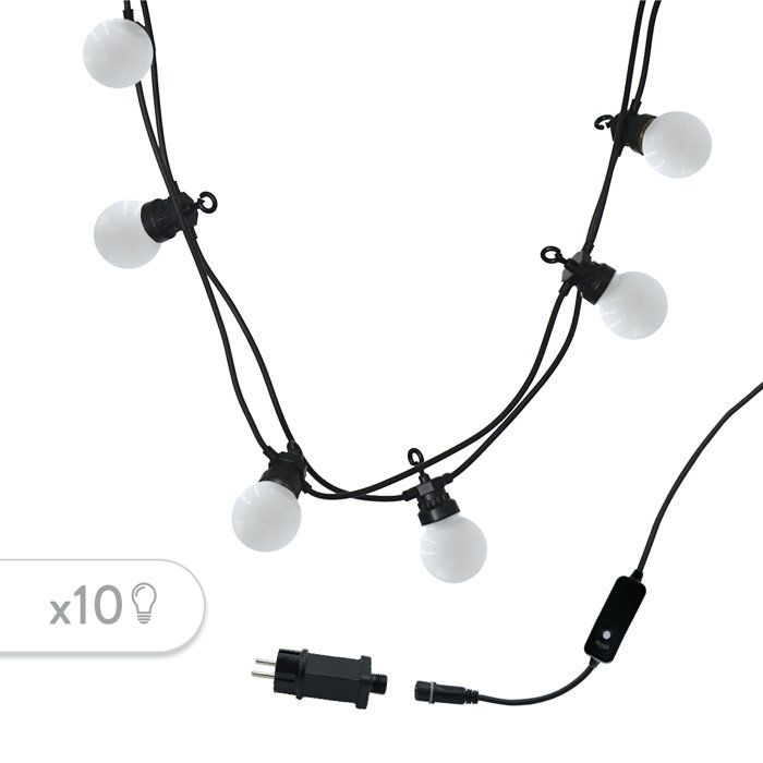 Guirlande Lumineuse Extérieure Party Milky 10 - 10 Globes LED Blanc Chaud - 5,7 m