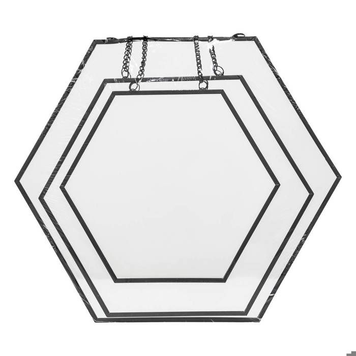 Set de 3 Miroirs hexagonaux a suspendre en métal - Noir