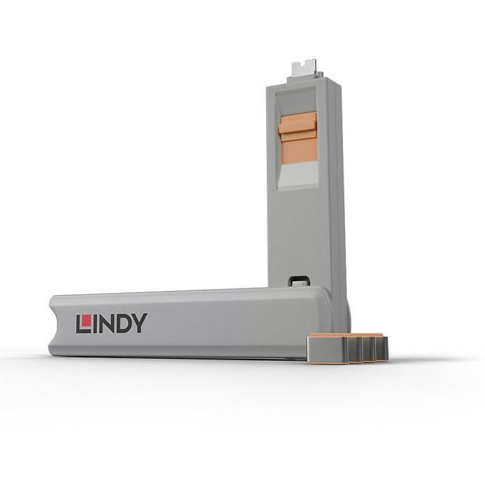 LINDY Kit bloqueur de port USB Type C avec clé et 4 verrous, orange